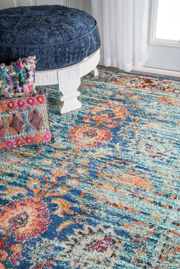 nuLOOM Sheilah Vintage Floral Aqua 5& 3x22 x 7& 7x22 Area Rug