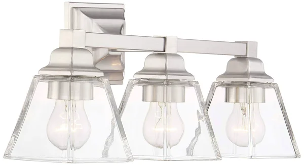 Regency Hill Modern Wall Light Satin Nickel Hardwired 20x22 Wide 3-Light Fixture Clear Glass for Bathroom Vanity