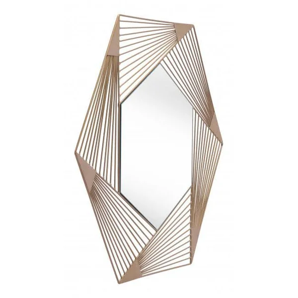 Octagonal Lines Gold Finish Wall Mirror (385472)