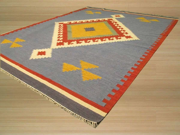 EORC Dn6mu 5 x 8 ft Blue Handmade Wool Keysari Kilim Rug