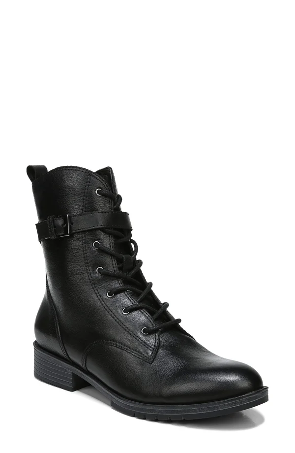 Naturalizer Sycamore Combat Boot - Black Leather - 5/M