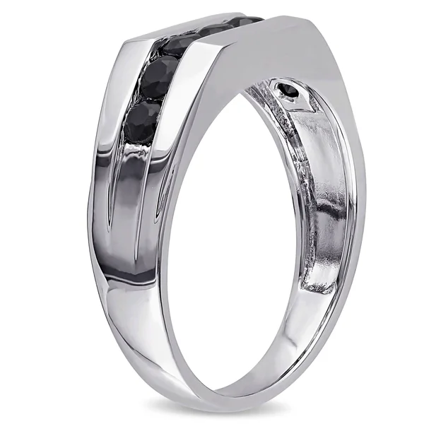 Miadora Sterling Silver Black Sapphire Men's Eternity Ring (Size: 12)