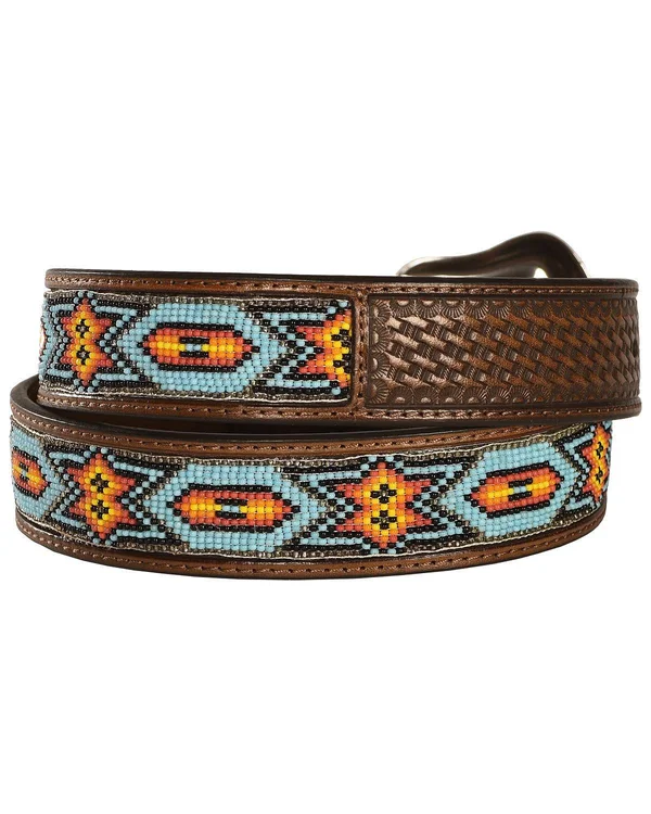 Nocona Western Belt Mens Beaded Inlay Tooled Basket Brown N2412808