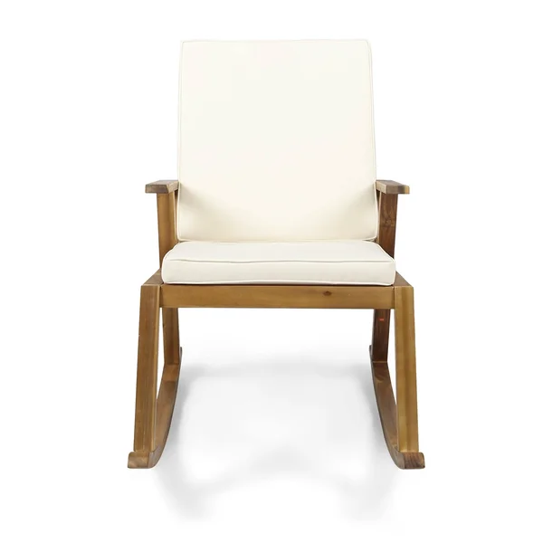 Champlain Outdoor Acacia Wood Rocking Chair and Side Table by Christopher Knight Home - Teak Finish + Yellow