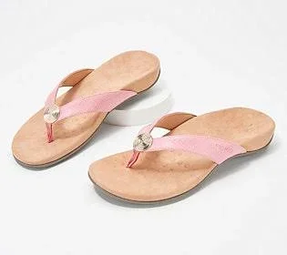 Vionic Woven Thong Sandals with Metallic Detail - Hilda - Size 11 Medium, Camellia