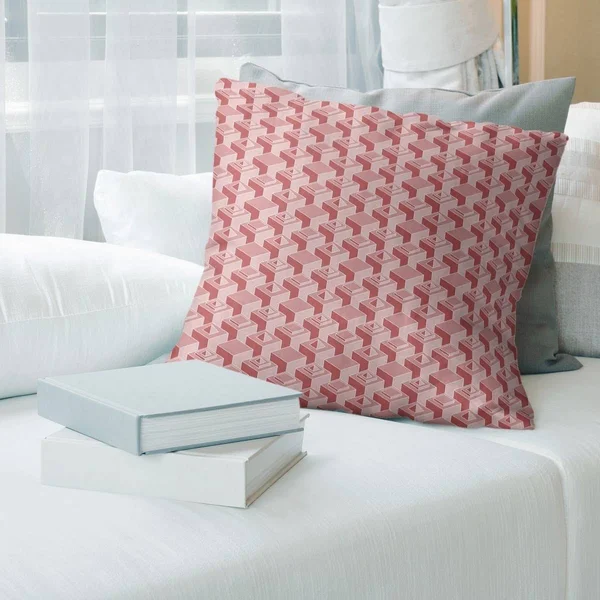 Warm Tones Classic Skyscrapers Pattern Throw Pillow - 16 x 16 - Yellow - Linen