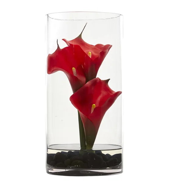 Nearly Natural 12x22 Calla Lily Artificial Arrangement in Cylinder Glass - Cream