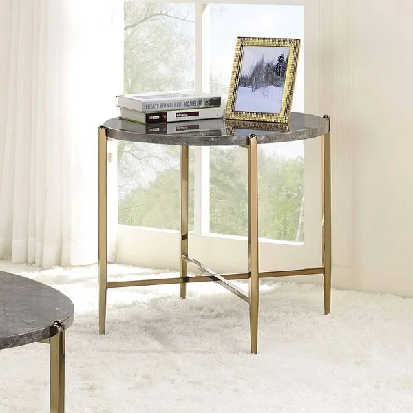 Acme Tainte End Table Faux Marble & Champagne Finish