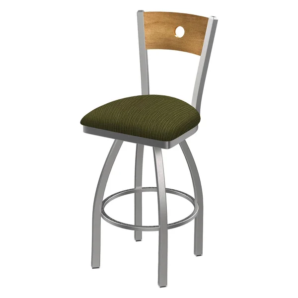 Holland Bar Stool 830 Voltaire 25x22 Counter Stool with Anodized Nickel Finish - Axis Grove SEAT, Dark Cherry Oak BACK, and 360 S