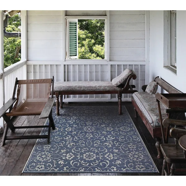 Dream Decor Rugs Carriage House Morning Glory/Navy-Ivory Indoor/Outdoor Area Rug - 5&10 x 9&2, Beige