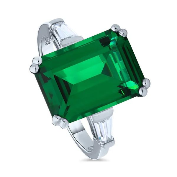 BERRICLE Sterling Silver Emerald Cut Cubic Zirconia CZ Statement Solitaire Cocktail Fashion Right Hand Ring Size 5.5 - Holiday G