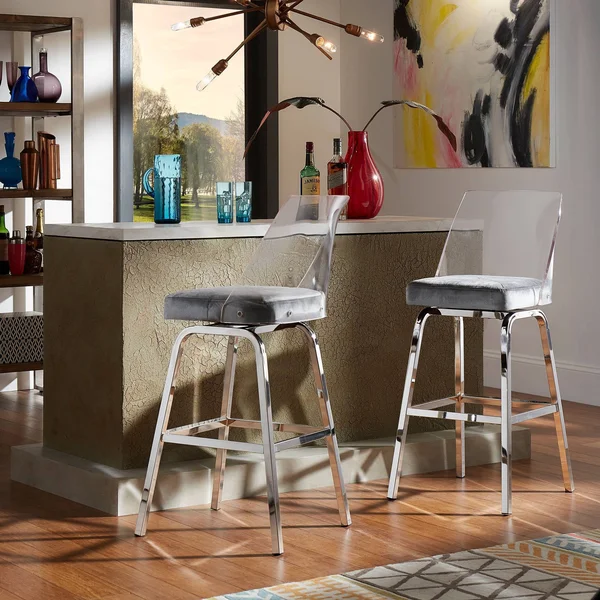 Set of 2 29x22 Svana Chrome Finish Velvet Barstools Blue/Steel - Inspire Q