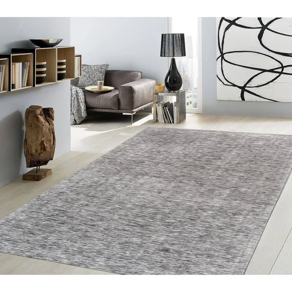 Pasargad Texture Transitiona Hand-Loomed Polyester & Cotton Area Rug, Size: 5& 0 inch x 8& 0 inch, Silver