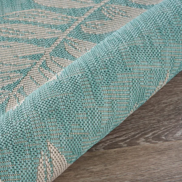 Teal Ash Leaves Indoor/Outdoor Rug - 7&10x22 x 9&10x22