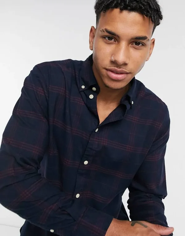 Men's Selected Homme Slim Fit Plaid Flannel Button-Down Shirt