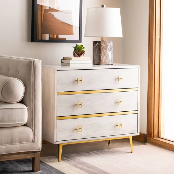 Safavieh Katia 3 Drawer Chest - White Wash/Gold