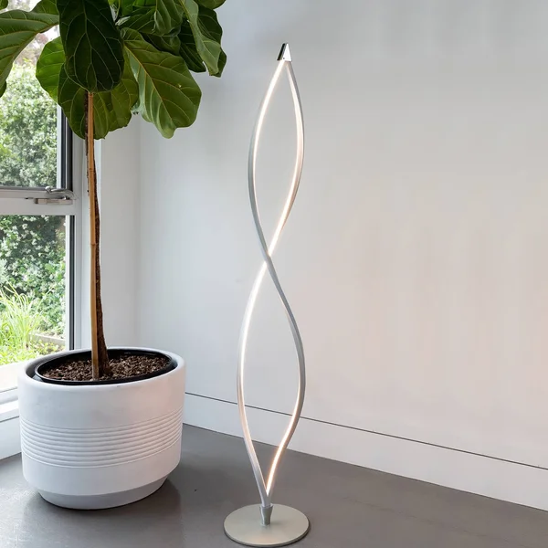 Brightech Twist LED Spiral Decorative Standing Floor Lamp with Dimmer, Silver
