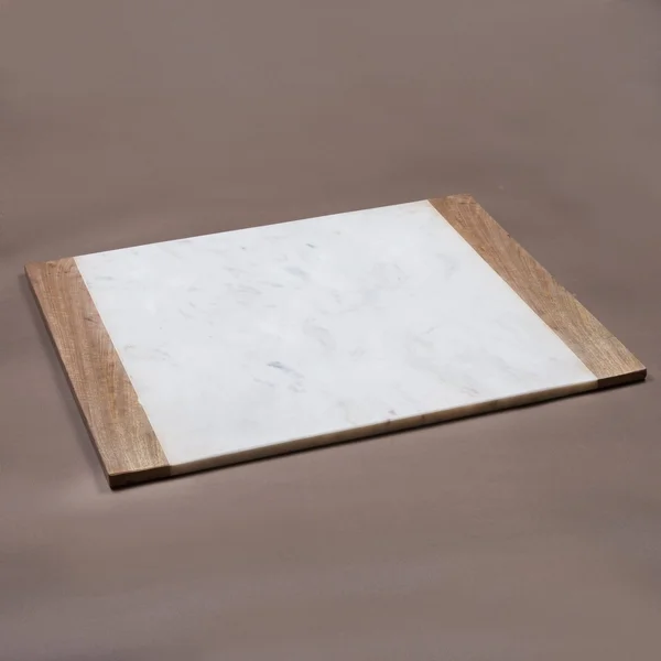 Creative Home Natural White Marble with Mango Wood 16x22 x 20x22 Pastry Board - Serving Plate