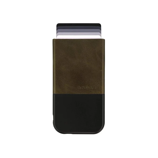Andar - The Pilot - RFID Blocking Wallet - Full Grain Oil Waxed Leather - Olive, Money Clip