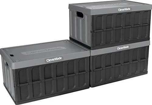 Clevermade 46L Collapsible Storage Bins with Lids - Folding Plastic Stackable 3