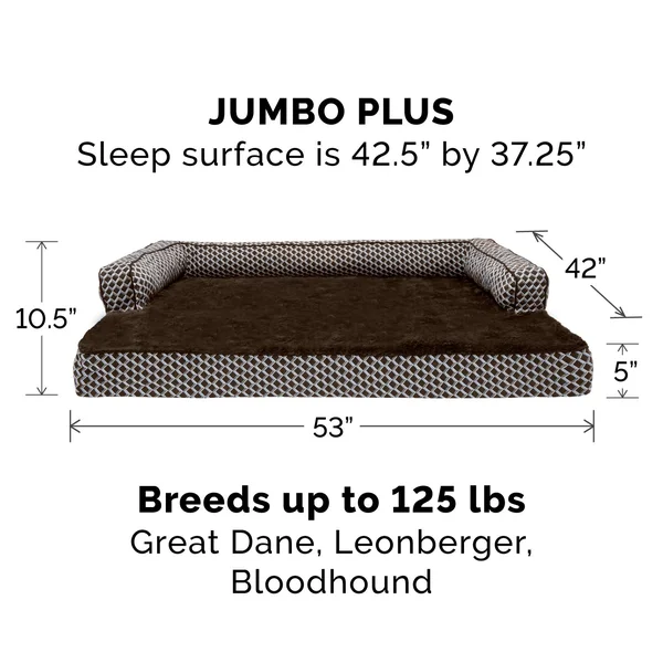 FurHaven Sofa Dog Bed - Plush & D閏or Comfy Couch Cooling Gel Foam - Jumbo Plus, Diamond Brown