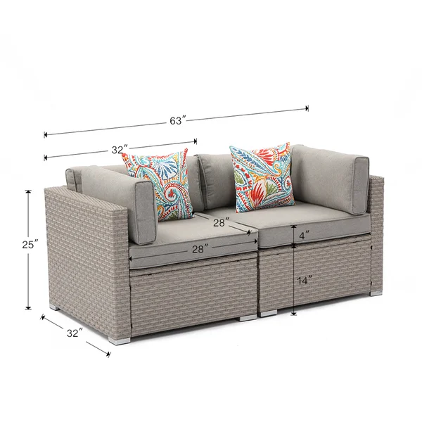 Cosiest 2-Piece Outdoor Furniture Loveseat Wicker Sectional Sofa Set with Pillows - Warm Grey