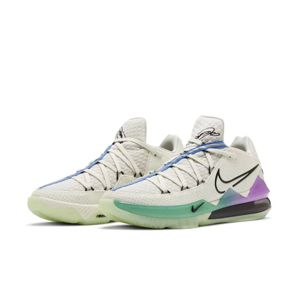 Nike Lebron 17 Low Basketball Shoes in White/Spruce Aura Size 4.0, Knit