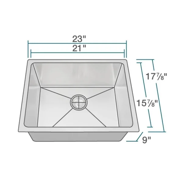 Mr Direct 1823 16-Gauge Undermount Single Bowl 3/4-Inch Radius Stainless Steel Kitchen Sink
