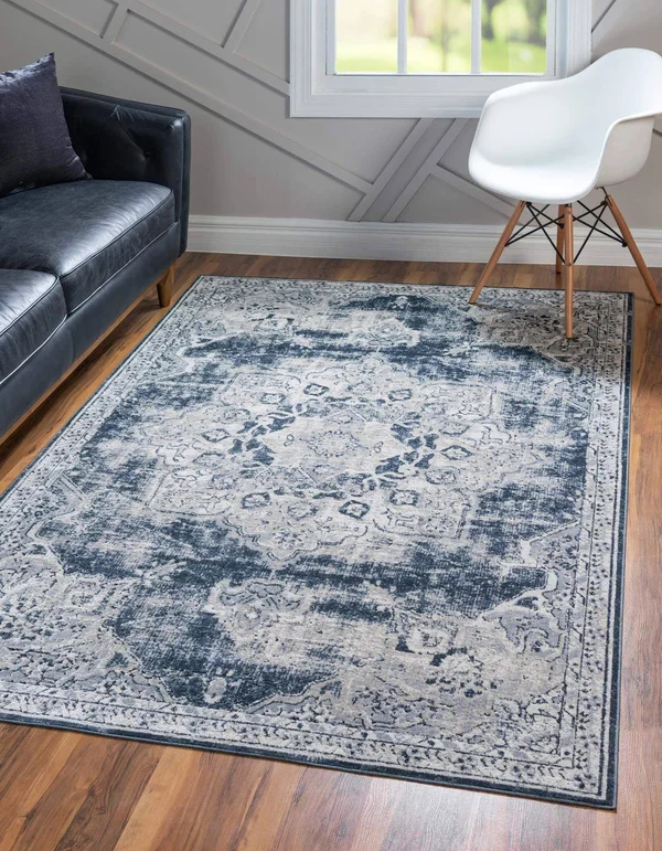 Traditional Chateau Roosevelt Rug 9x12, Navy Blue