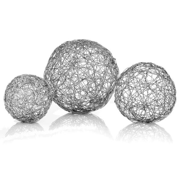 Wire Box of 3 Spheres Shiny Nickel 8x22 x 16.25x22 - Metal
