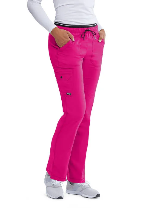 Grey&s Anatomy Spandex Stretch Zoe 6 Pocket Drawstring Scrub Pants - Peach Flower from Uniform City