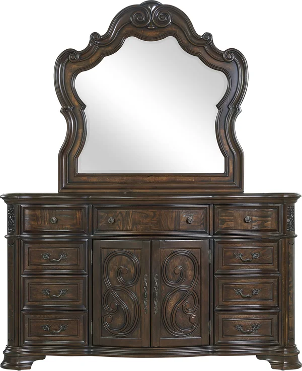 Steve Silver Royale Brown Cherry 9-Drawer Dresser and Mirror