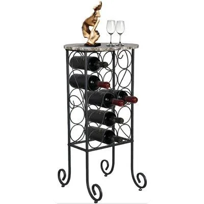 Marines 15 Wine Rack Table - Freestanding Metal with Marble Finish Top Wine Storage Organizer Bar & Display Rack Table, Holds