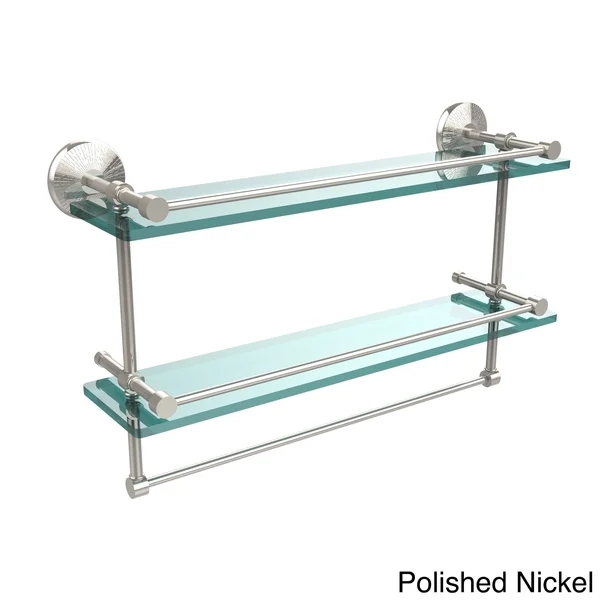 Allied Brass MC-2TB/22-GAL-ABR 22 inch Gallery Double Glass Shelf with Towel Bar, Antique Brass