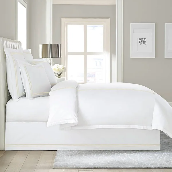 Wamsutta Baratta Stitch Cotton 18x22 Drop Queen Bed Skirt in Gold
