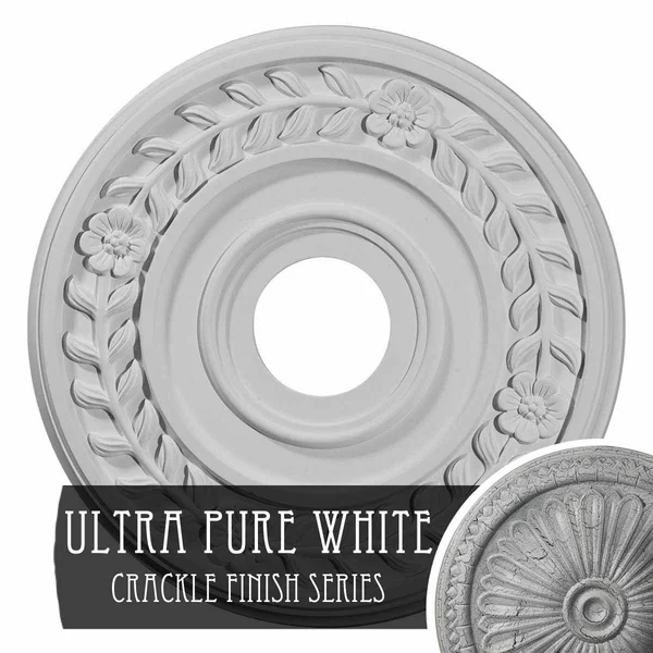 16 1/4x22OD x 3 5/8x22ID x 1x22P Wreath Ceiling Medallion (Fits Canopies Up to 5 1/2x22) - Hand-Painted Ultra Pure White Crackle