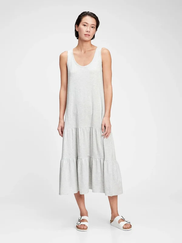 Gap Women's Sleeveless Tiered Maxi Dress Heather Grey Tall Size L