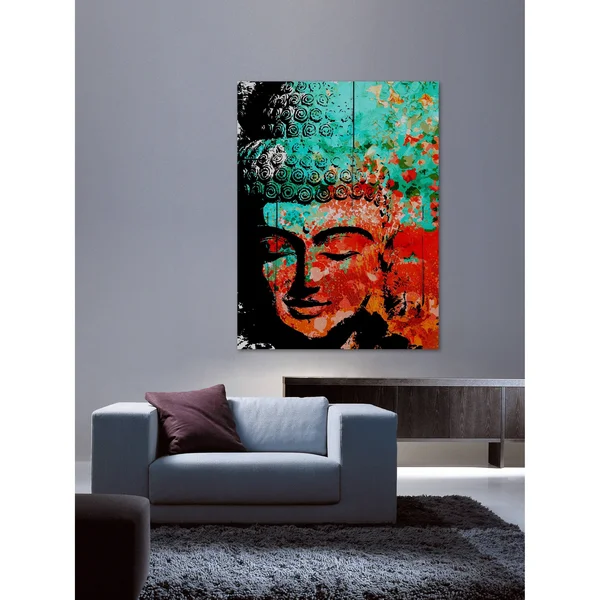 Marmont Hill Buddha Green Red by Rick Martin Painting Print on Wrapped Canvas - Size: 30x22 x 36x22