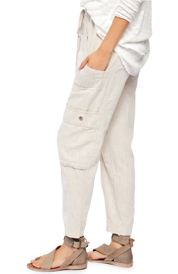 Free People Feelin& Good Utility Pull-On Pants - Ivory