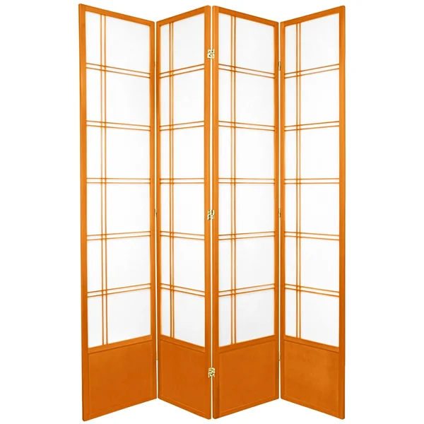 Oriental Furniture Double Cross Shoji Screen, Honey, 4 Panels, 83.5" x 68" x 1"