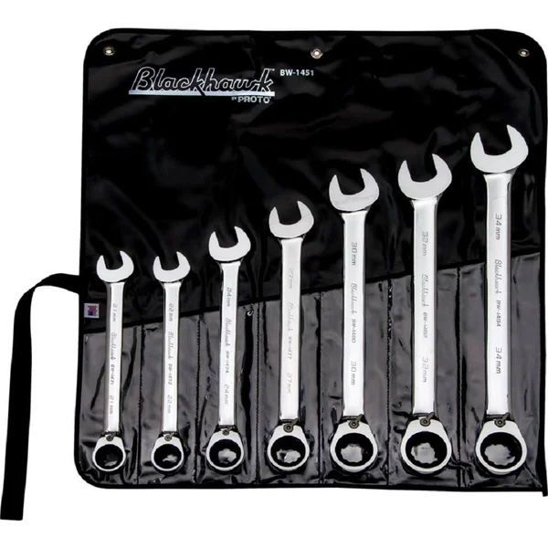 Blackhawk BW-1451 7 Piece Metric Rev. Ratcheting Combo Wrench Set - ...