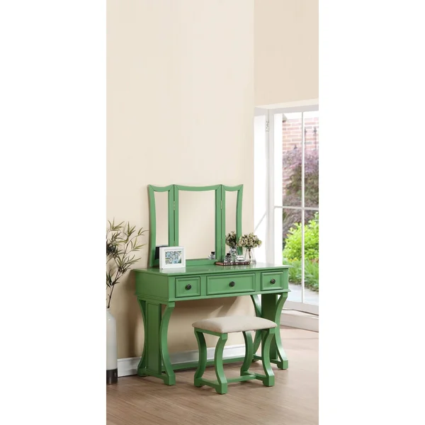 Poundex Black Vanity Set with Stool