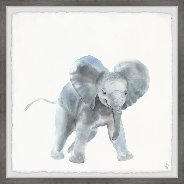Marmont Hill Playful Elephant Framed Wall Art - Size: 18 inch x 18 inch, Gray