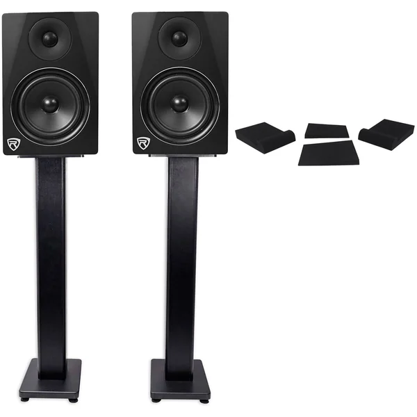 2 Rockville DPM6B Dual Powered 6.5x22 420 Watt Active Studio Monitors+Stands+Pads