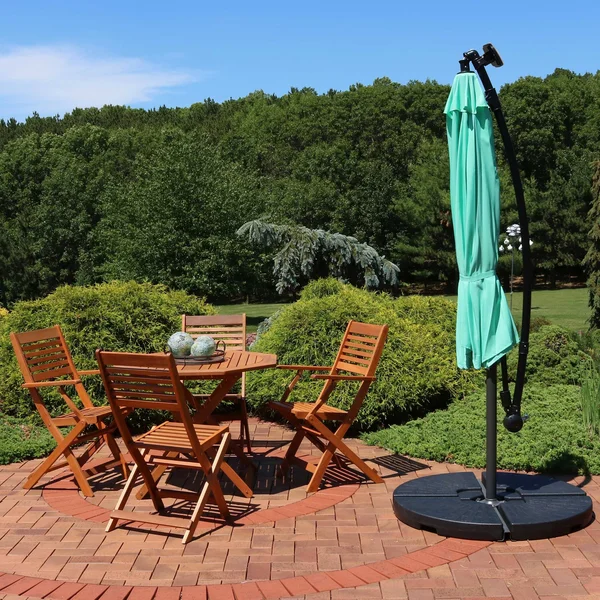 Sunnydaze Offset Patio Umbrella with Solar LED Lights - 9-Foot - Seafoam