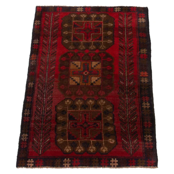 ECARPETGALLERY Hand-Knotted Baluch Dark Red Wool Rug - 2'11 x 4'5