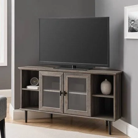 Manor Park Glass Door Corner TV Stand for TVs Up to 55 inch - Grey Wash:, Size: 25 inch H x 48 inch Large x 16 inch W 60 lbs, Gra