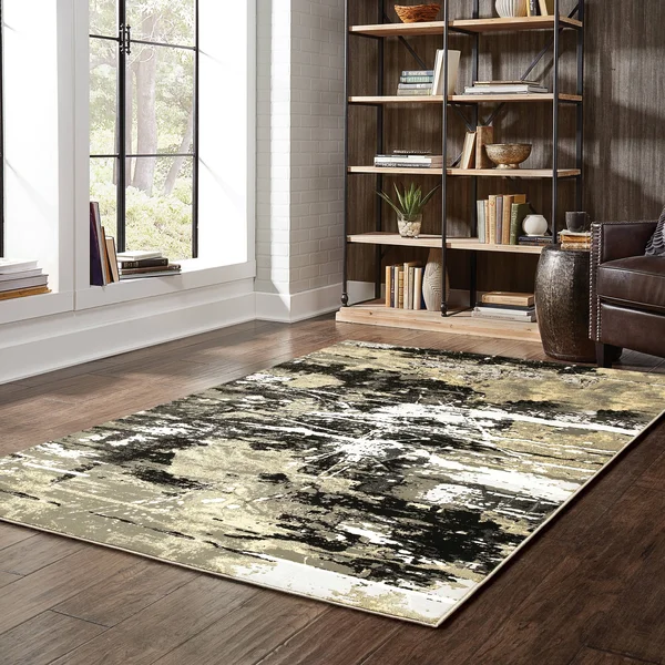 Carbon Loft McHugh Hi-Low Textured Abstract Black and Gold Area Rug - 5&3x22 x 7&6x22 - Black/Gold