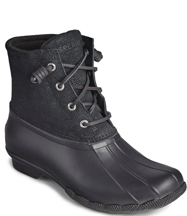 Women's Sperry Saltwater Serpent Leather Duck Boot Black - Size 6M