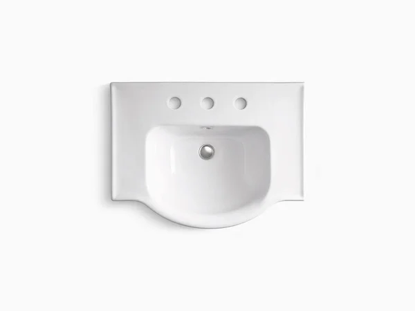 KOHLER K-5266-8-96 Veer 24 In. Pedestal Bathroom Sink with 8 In. Widespread Faucet Holes - Biscuit